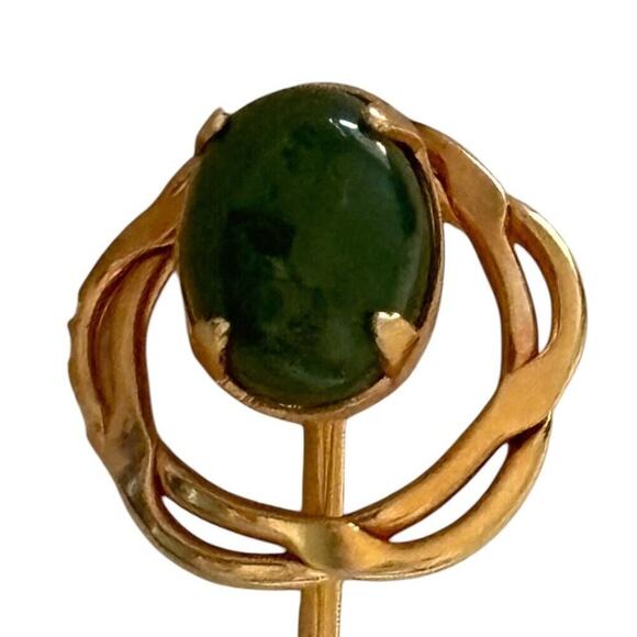 Arthur Pepper ART Stick Pin 1/20th 12k GF Nephrite Jade Jewelry 1950s Jewelry - Picture 7 of 11